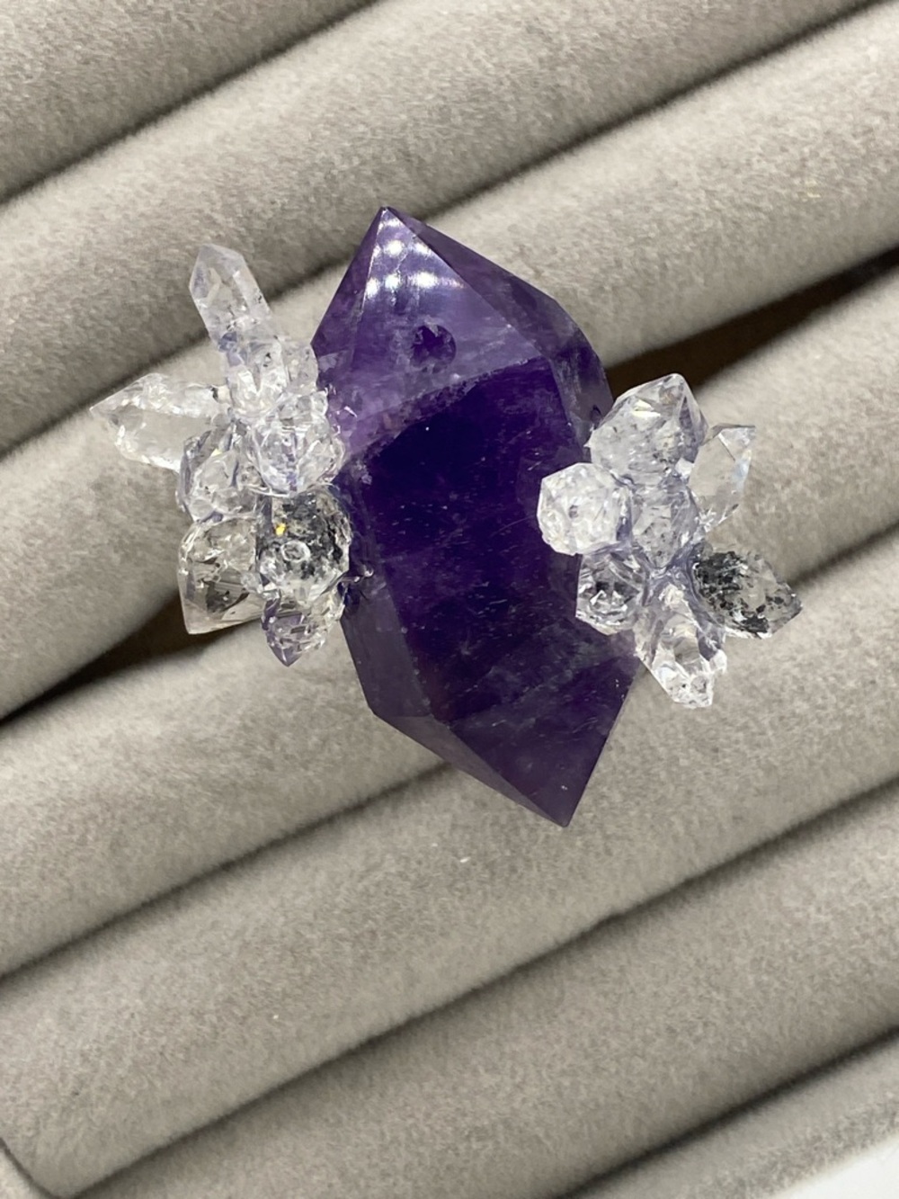Deep Purple Amethyst & Herkimer Diamond Cluster Ring The Gem Studio